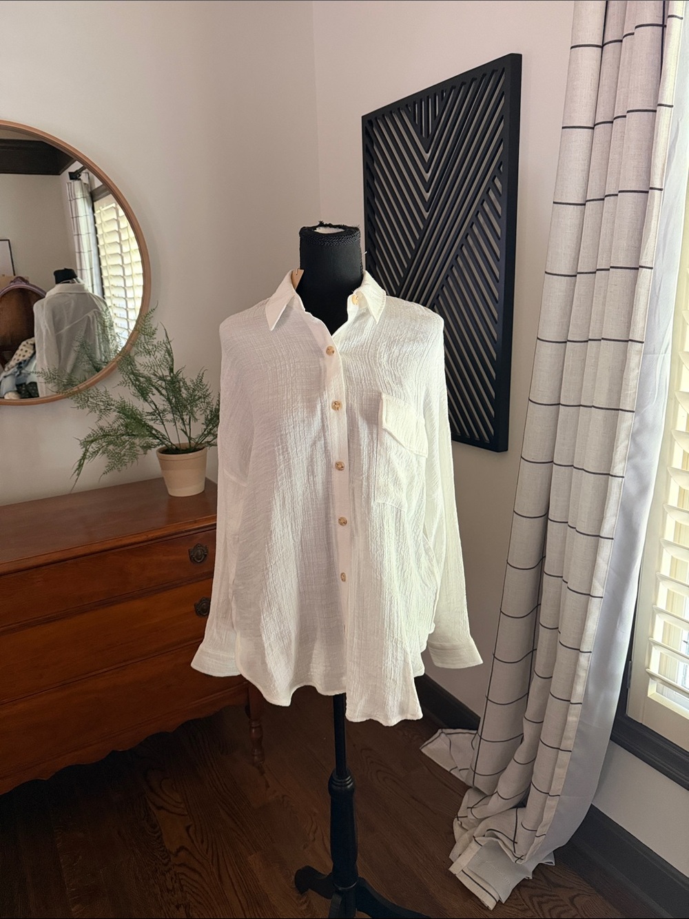 Blu Pepper Cream Textured Button-Down Shirt medium
